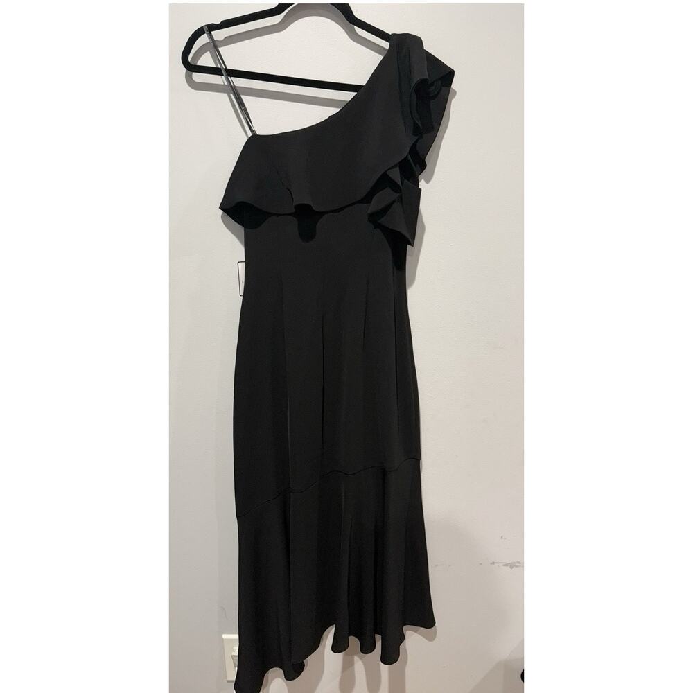 NWT Laundry By Shelli Segal Women's One Shoulder Ruffle Black Maxi Dress Size 8 - Picture 6 of 9